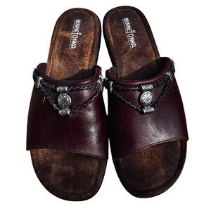 Minnetonka Womens Silverthorne Brown Leather Slides Western 5263 SZ 10